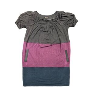 NWT BCBG knit jersey dress, size large, purple, grey, and blue